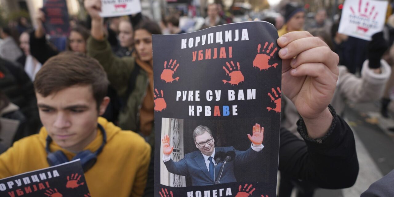 Car rams and injures orchestral musicians in Belgrade during a protest over station roof collapse