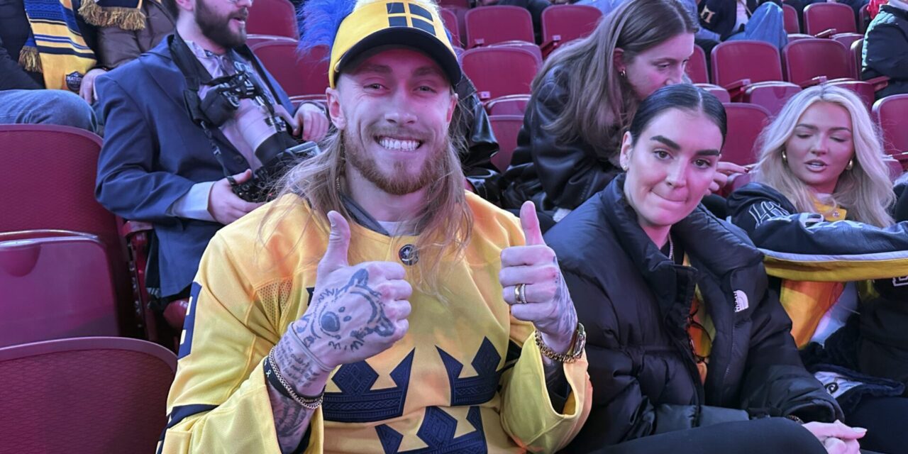 George Kittle supports Swedish friend Filip Forsberg at the 4 Nations Face-Off in Montreal