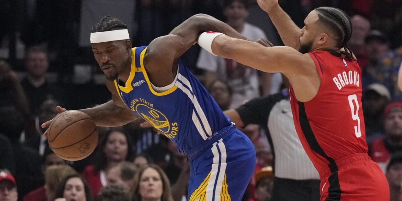 Golden State’s Butler ruled out with pelvis contusion after fall on foul by Rockets’ Thompson