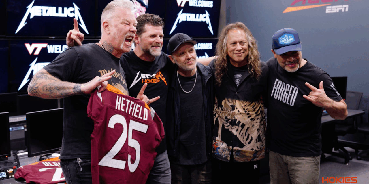 Metallica receives custom VT football jerseys