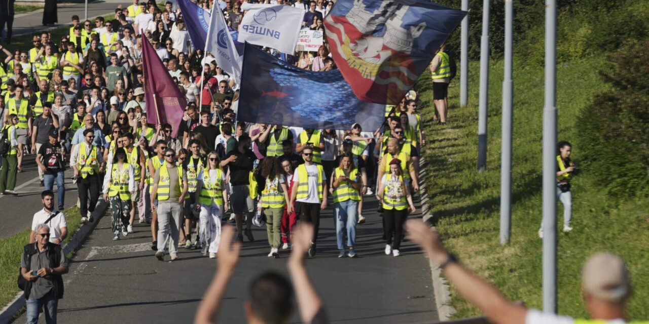 Serbia’s protesting students rally across the country to mark 7 months since train station tragedy