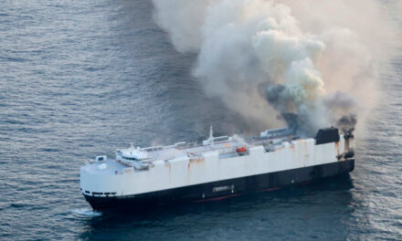 Salvage crew bound for the site of a cargo ship fire off the coast of Alaska