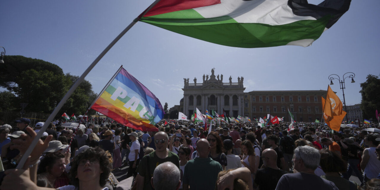 Thousands of demonstrators march through Rome to call for an immediate end to the war in Gaza